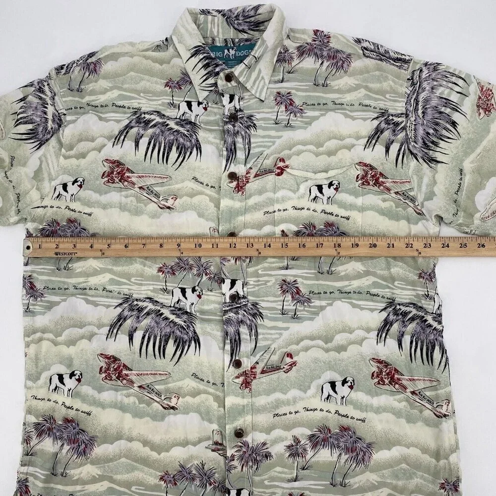Big Dogs Hawaiian Shirt Mens Large Button Up Tropical Palm Trees Vintage USA